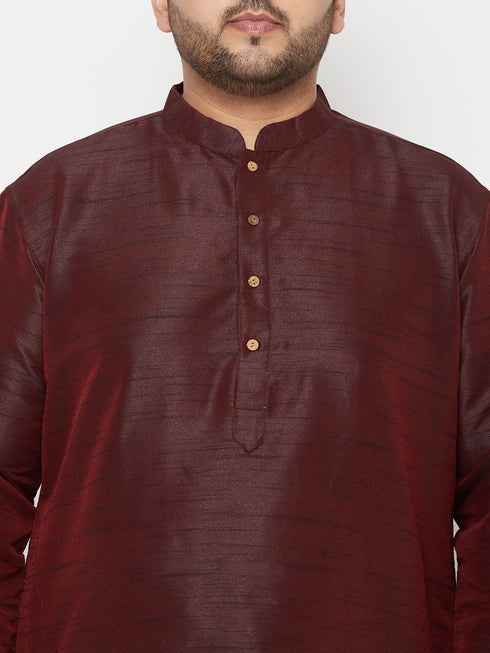 Vastramay Men's Plus Size Wine Silk Blend Kurta Dhoti Set