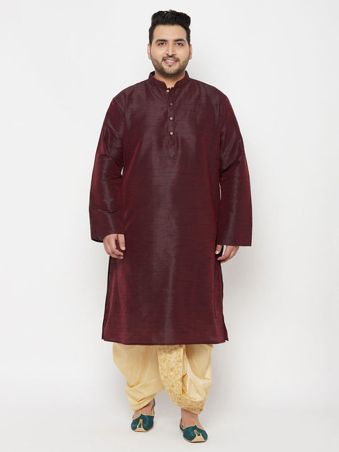 Vastramay Men's Plus Size Wine Silk Blend Kurta Dhoti Set