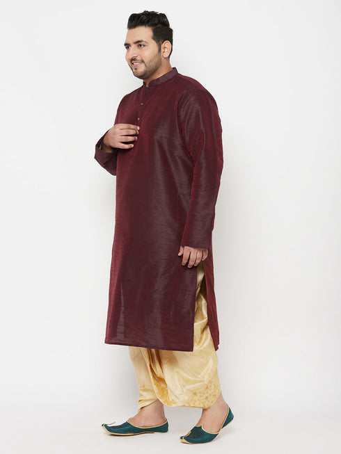 Vastramay Men's Plus Size Wine Silk Blend Kurta Dhoti Set