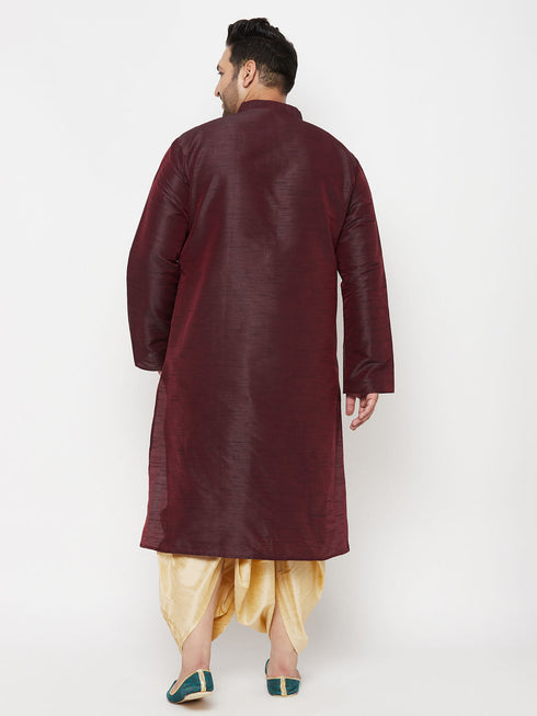 Vastramay Men's Plus Size Wine Silk Blend Kurta Dhoti Set