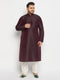 Vastramay Men's Plus Size Burgundy Silk Blend Kurta Pant Set