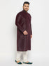 Vastramay Men's Plus Size Burgundy Silk Blend Kurta Pant Set