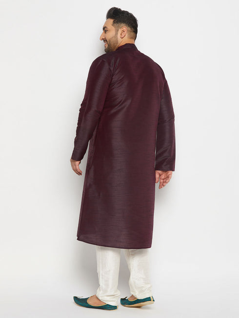 Vastramay Men's Plus Size Burgundy Silk Blend Kurta Pant Set