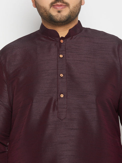 Vastramay Men's Plus Size Burgundy Silk Blend Kurta Pant Set