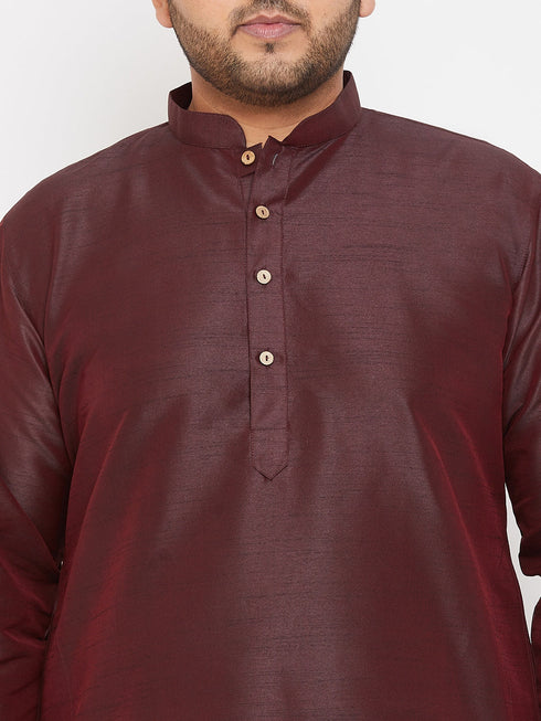 Vastramay Men's Plus Size Wine Silk Blend Kurta Pyjama Set