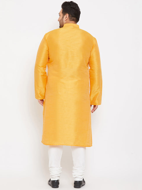 Vastramay Men's Plus Size Yellow Silk Blend Kurta Pyjama Set