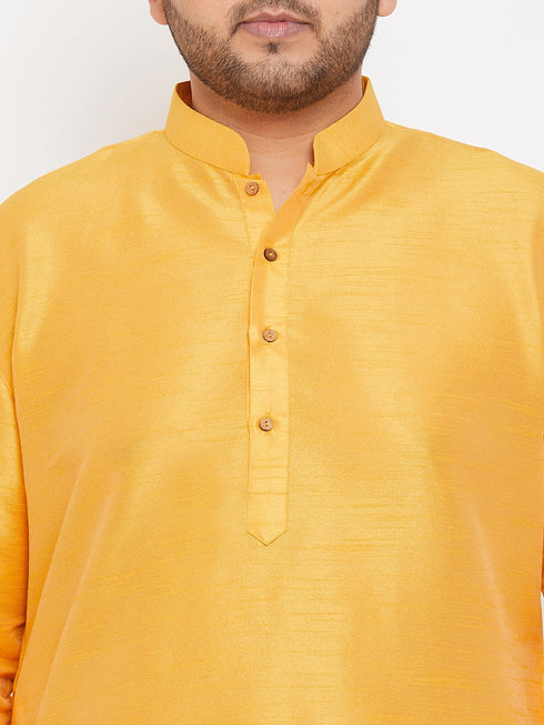 Vastramay Men's Plus Size Yellow Silk Blend Kurta Pyjama Set