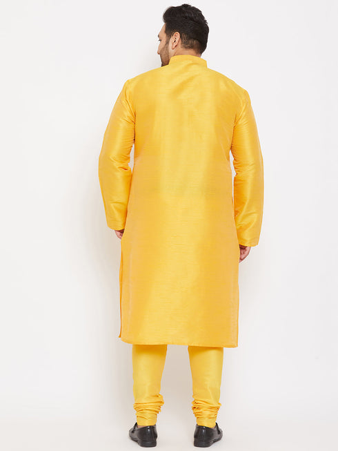 Vastramay Men's Plus Size Yellow Silk Blend Kurta Pyjama Set