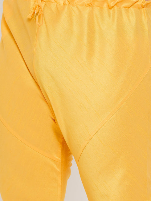Vastramay Men's Plus Size Yellow Silk Blend Kurta Pyjama Set