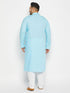 Vastramay Men's Plus Size Aqua Blue Cotton Kurta And Cotton Pant Style Pyjama Set