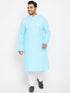 Vastramay Men's Plus Size Aqua Blue Cotton Kurta And Pyjama Set