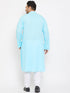 Vastramay Men's Plus Size Aqua Blue Cotton Kurta And Pyjama Set
