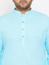 Vastramay Men's Plus Size Aqua Blue Cotton Kurta And Pyjama Set