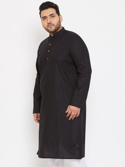 Vastramay Men's Plus Size Black Cotton Kurta