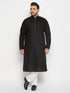 Vastramay Men's Plus Size Black Cotton Kurta And Cotton Pant Style Pyjama Set