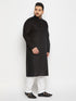 Vastramay Men's Plus Size Black Cotton Kurta And Cotton Pant Style Pyjama Set