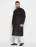 Vastramay Men's Plus Size Black Cotton Kurta And Cotton Pant Style Pyjama Set