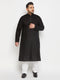 Vastramay Men's Plus Size Black Cotton Kurta And Cotton Pant Style Pyjama Set