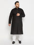Vastramay Men's Plus Size Black Cotton Kurta And Cotton Pant Style Pyjama Set