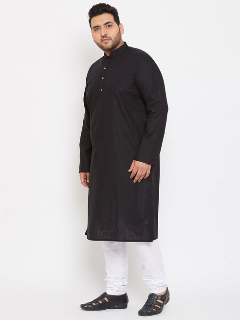 Vastramay Men's Plus Size Black Cotton Kurta And Pyjama Set
