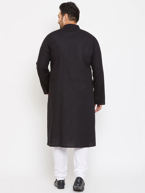Vastramay Men's Plus Size Black Cotton Kurta And Pyjama Set