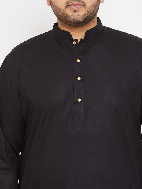 Vastramay Men's Plus Size Black Cotton Kurta And Pyjama Set