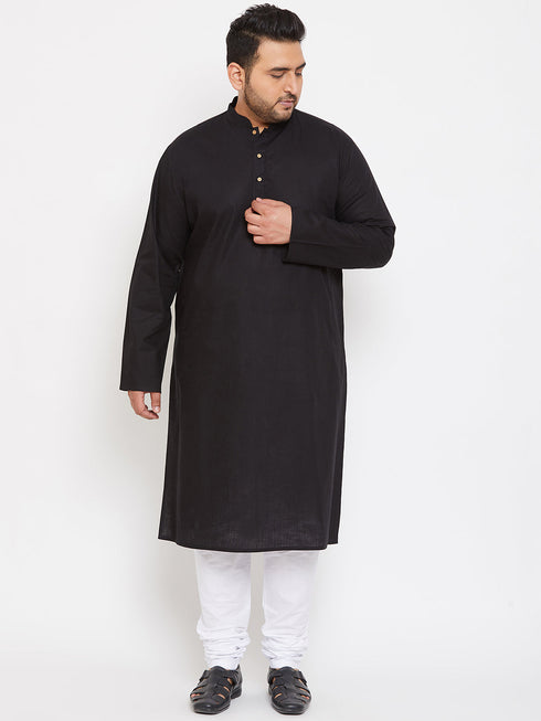 Vastramay Men's Plus Size Black Cotton Kurta And Pyjama Set