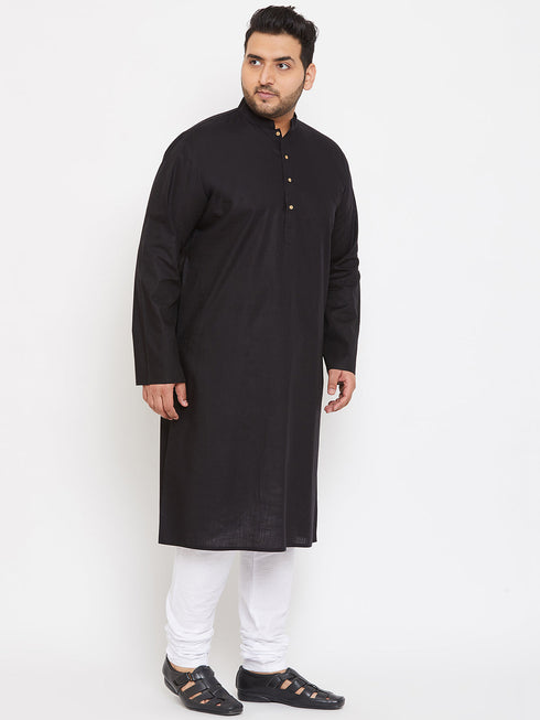Vastramay Men's Plus Size Black Cotton Kurta And Pyjama Set