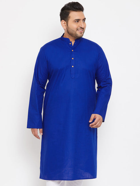 Vastramay Men's Plus Size Blue Cotton Kurta