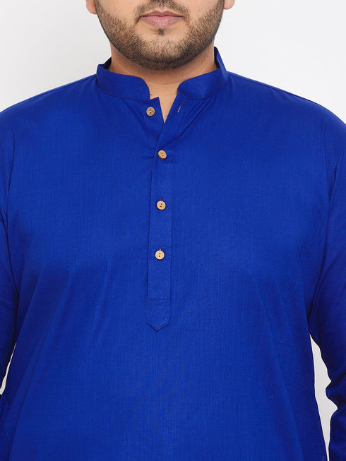 Vastramay Men's Plus Size Blue Cotton Kurta
