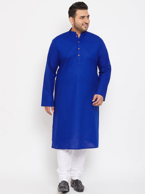 Vastramay Men's Plus Size Blue Cotton Kurta