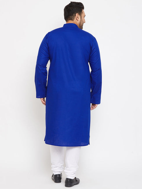 Vastramay Men's Plus Size Blue Cotton Kurta And Pyjama Set