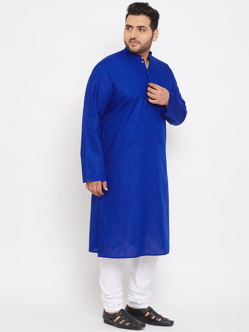Vastramay Men's Plus Size Blue Cotton Kurta And Pyjama Set