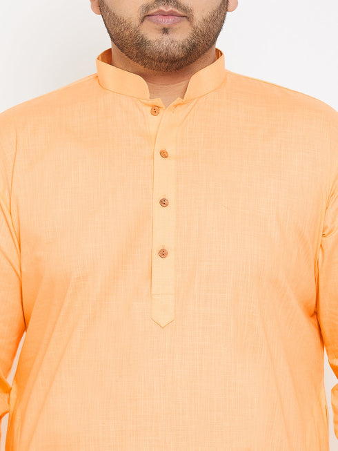 Vastramay Men's Plus Size Peach Cotton Kurta
