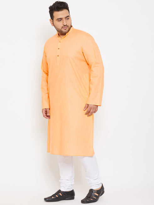 Vastramay Men's Plus Size Peach Cotton Kurta And Pyjama Set