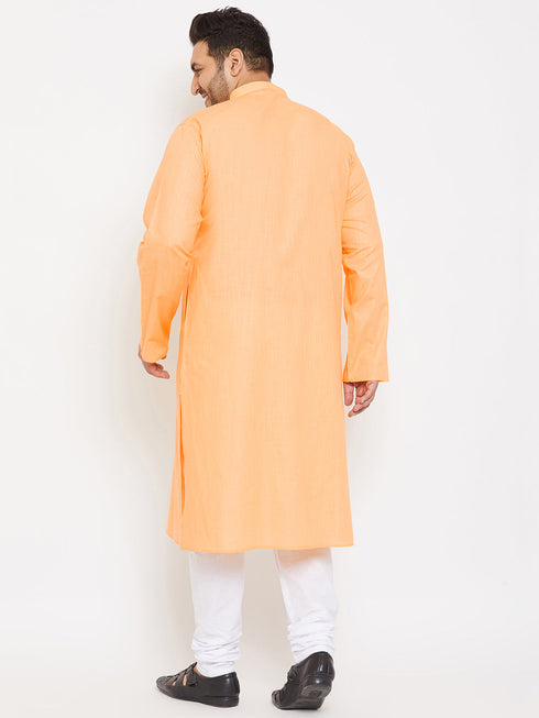 Vastramay Men's Plus Size Peach Cotton Kurta And Pyjama Set