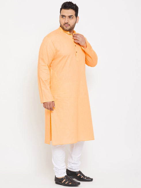 Vastramay Men's Plus Size Peach Cotton Kurta And Pyjama Set