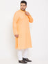Vastramay Men's Plus Size Peach Cotton Kurta And Pyjama Set