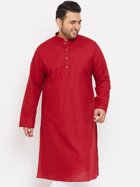 Vastramay Men's Plus size Maroon Cotton Kurta