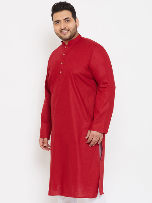Vastramay Men's Plus size Maroon Cotton Kurta