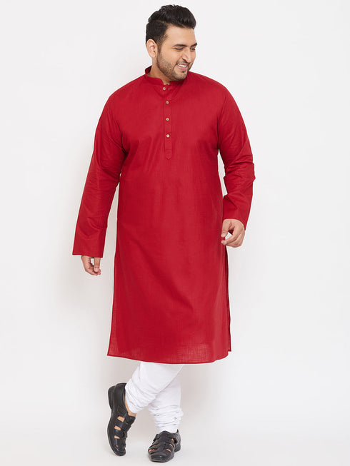 Vastramay Men's Plus size Maroon Cotton Kurta
