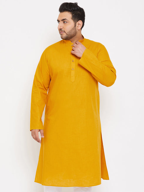 Vastramay Men's Plus Size Mustard Cotton Kurta