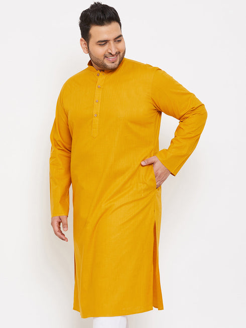 Vastramay Men's Plus Size Mustard Cotton Kurta