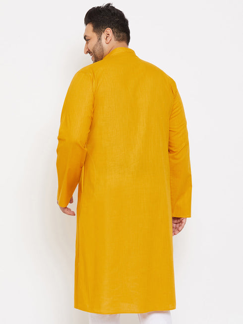 Vastramay Men's Plus Size Mustard Cotton Kurta