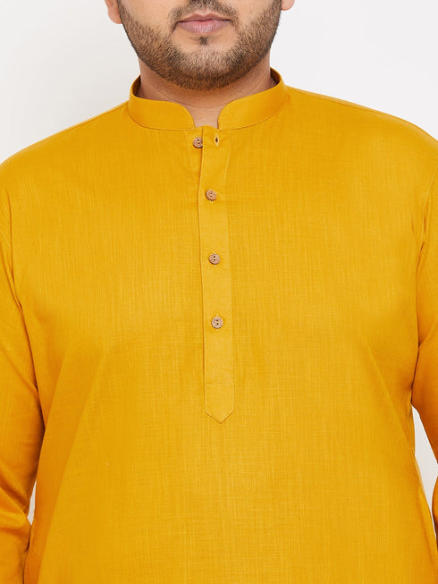 Vastramay Men's Plus Size Mustard Cotton Kurta