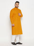 Vastramay Men's Plus Size Mustard Cotton Kurta And Cotton Pant Style Pyjama Set