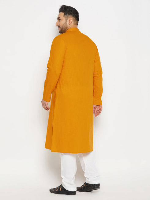 Vastramay Men's Plus Size Mustard Cotton Kurta And Cotton Pant Style Pyjama Set
