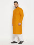Vastramay Men's Plus Size Mustard Cotton Kurta And Cotton Pant Style Pyjama Set