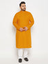 Vastramay Men's Plus Size Mustard Cotton Kurta And Cotton Pant Style Pyjama Set