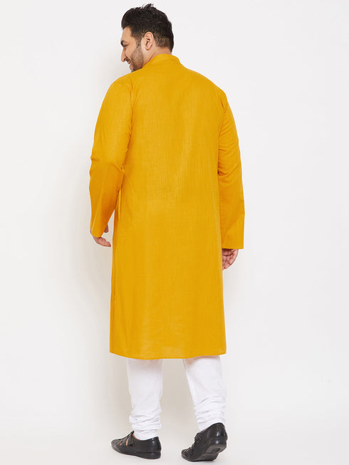 Vastramay Men's Plus Size Mustard Cotton Kurta And Pyjama Set